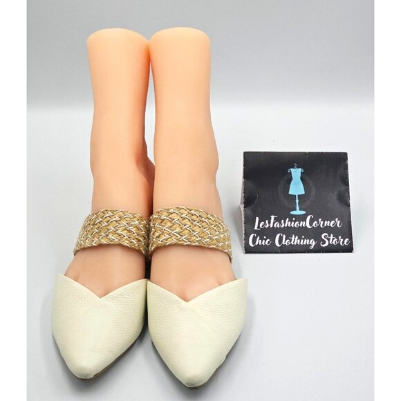 Birdies Women Cream Leather The Swan Cuff Pointed Toe Strap Mule Flats Sz 6 2404 - Picture 11 of 16